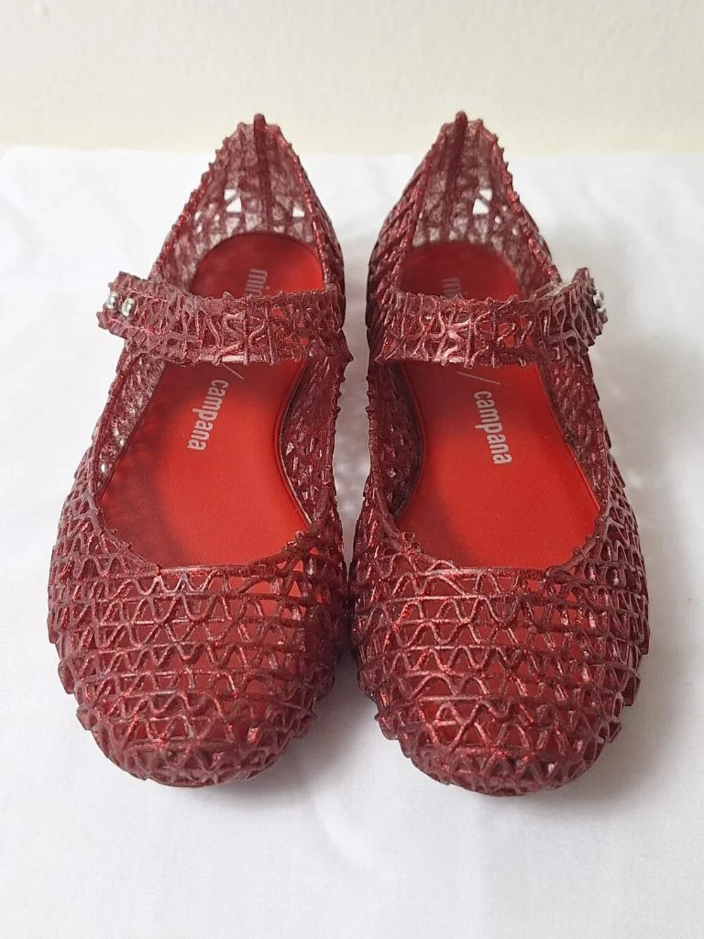 Mini Melissa Girls Red Glitter Mary Jane Dress Shoes
